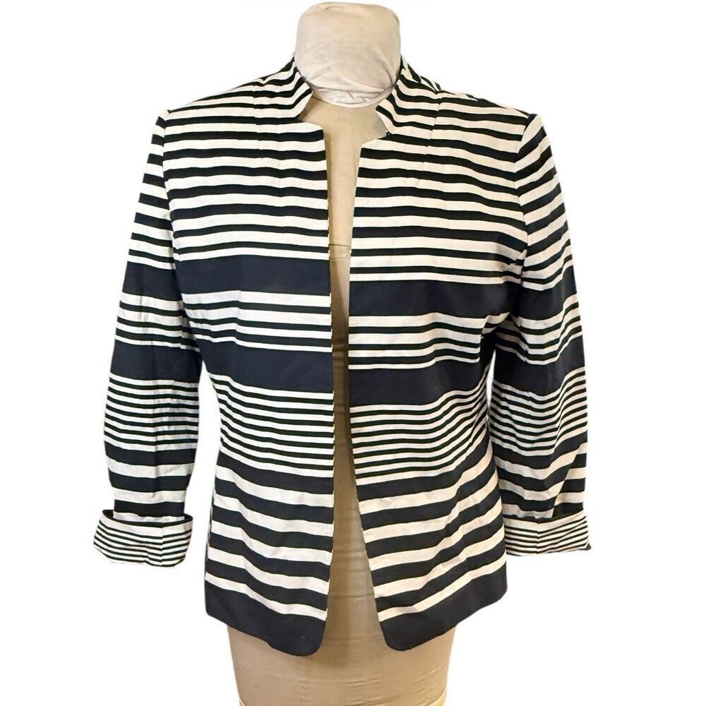 Preston & York Stripe Open Front Blazer Jacket Navy & White Sz. 12